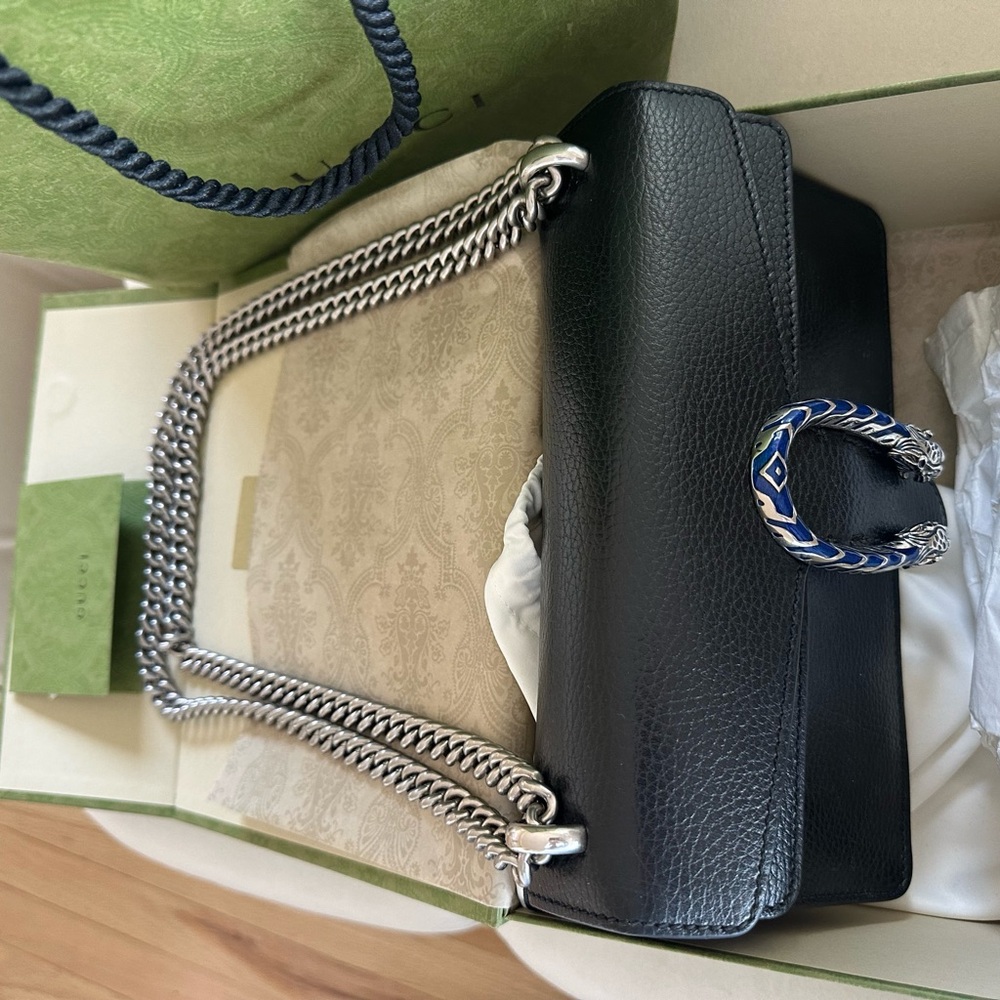 Gucci Dionysus black ‘dollar calfskin small’ electric blue enamel bag NWT